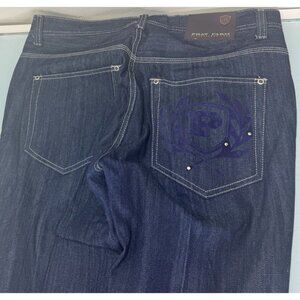 Vtg Phat Farm Jeans 36x30 Wide Leg Baggy Purple Embroidery Dark Wash Denim Y2K